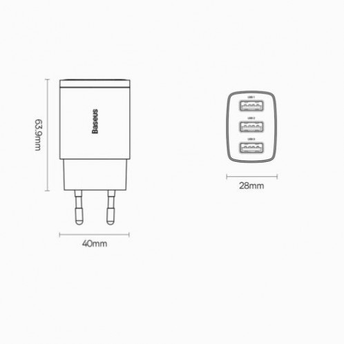 Baseus Travel Charger Compact wall Charger U+U+U, 17W EU black (CCXJ020101) DA529794-018