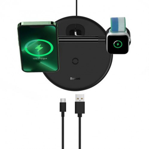 Baseus Wireless Charger Swan stand 3-in-1 Magnetic charger with TypeC cable 15W, 1m Black (WXTE000101) DA2906829-011