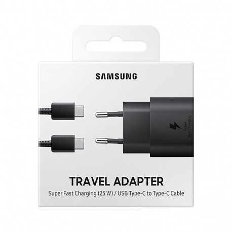 Samsung EP-TA800XBEGWW Chargeur Secteur, Adaptateur USB Type C Fast Charge 25W & Câble USB Type C Noir (Emballage Original) 979393-04