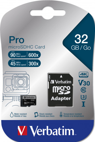 Verbatim microSDHC Pro 32GB Class 10 UHS-I incl adaptateur 111897-04