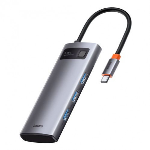 Baseus HUB Metal Glam Series 5-in-1 (3xUSB-A 3.0, Type-C male, Type-C female, HDMI-A), Gray EU (WKWG020013) DA2139930-025
