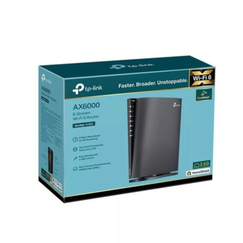 TP-Link Wi-Fi Router Archer AX80 AX6000, 6000Mbps, LAN/WAN, 802.11ac, Wi-Fi 6, Black EU DP9200530-02