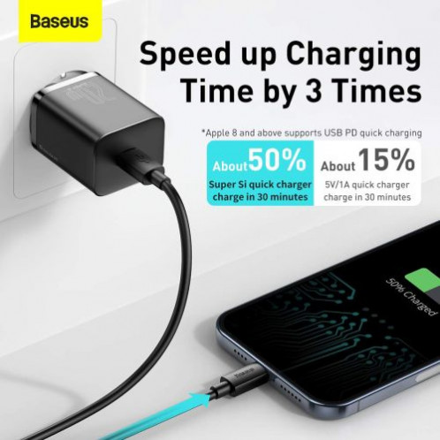 Baseus Travel Charger set Super Si 1C PD Fast charger 20W EU Black (CCSUP-B01) DA685758-012