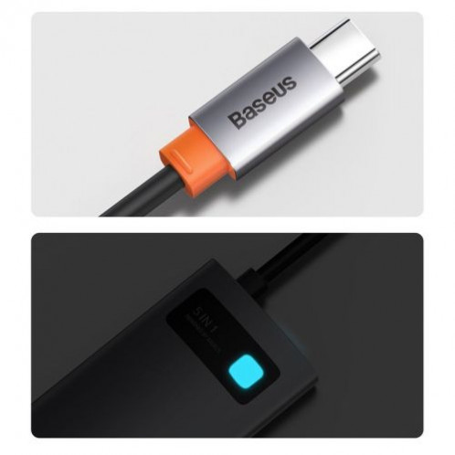 Baseus HUB Metal Glam Series 5-in-1 (3xUSB-A 3.0, Type-C male, Type-C female, HDMI-A), Gray EU (WKWG020013) DA2139930-025