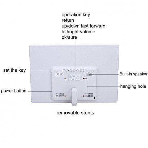 Cadre photo numérique numérique 13 pouces avec support et télécommande, Allwinner F16, Support SD / MS / MMC Card et USB (Blanc) SC697W8-08