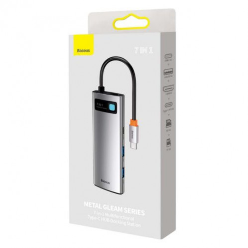 Baseus HUB Metal Gleam series 7-in-1 Multifunctional (Type-C to 2x USB 3.0, PD 100W / HDMI 4K 30Hz / RJ45 1Gbps, Type-C basic) Gray (WKWG020113) DA2678519-024