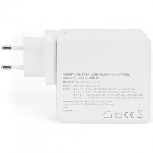 DIGITUS Adapt. de cahrge univ. 4-port USB-C /USB A 100 W 671757-06