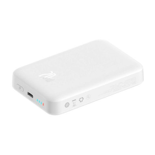 Baseus Power Bank Magnetic Mini Wireless Quick charging (With Xiaobai Type-C to Type-C 60W (20V/3A) MagSafe 15W / PD 20W, 10000 mAh, White (PPCX070002) DA2481387-014
