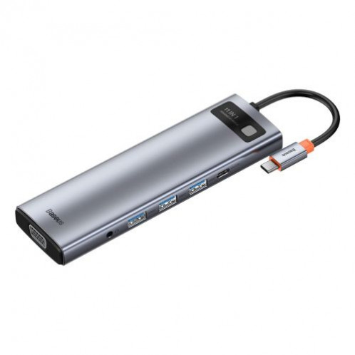 Baseus HUB Metal Gleam Series 11-in-1 Multifunctional (Type-C to 3xUSB3.2/PD 100W/3,5 mm Jack/VGA Full HD 60Hz/2xHDMI 4K/TF+SD card/ RJ45) Space Gray (CAHUB-CT0G) DA5380592-016