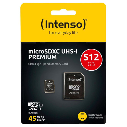 Intenso microSDXC Cartes 512GB C10 UHS-I Premium + adapt. 486082-03