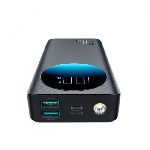 Joyroom Power Bank with Digital Display, C+U+U, PD 30W, 30000 mAh with USB-A to Typle-C cable (0.25m) and built-in Flashlight, Black (JR-PBF03) DO2617855-04