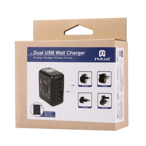 PULUZ 2 ports USB 5V (2.1A + 2.1A) Ensemble de chargeur mural avec adaptateur amovible international UK + EU + US + AU Plug Travel pour GoPro HERO5 / 4/3 + / 3/2/1 SPU1370-08
