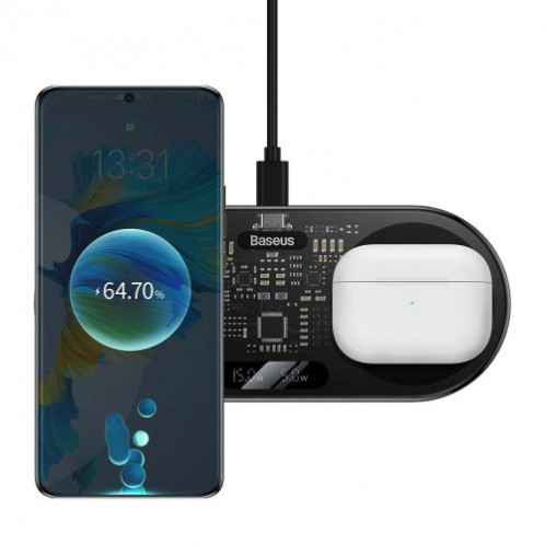 Baseus Wireless Charger Digital LED Display, Dual charging platform, with Type-C cable, 20W Black (WXSX010101) DA1599411-012