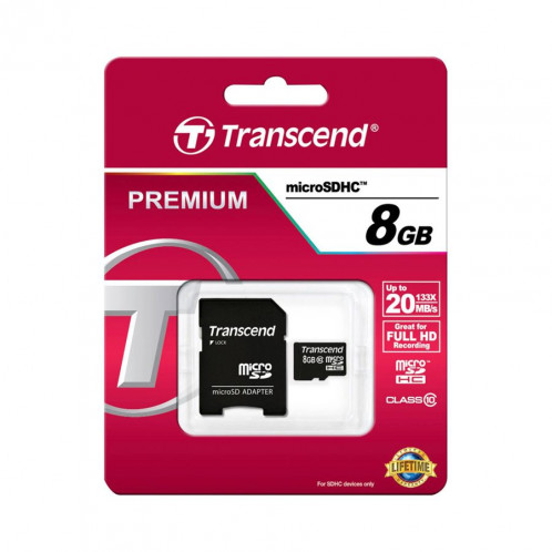 Transcend microSDHC 8GB Class 10 + adaptateur SD 508025-02