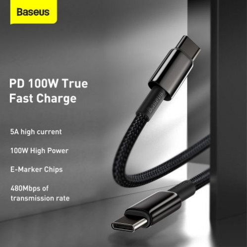 Baseus Type-C Type-C cable Tungsten Gold Fast charging and data 100W (20V/5A) 1m Black (CATWJ-01) DA357601-013