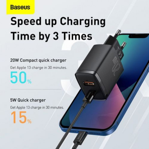 Baseus Travel Charger Compact Quick Charger U+C 20W EU Black (CCXJ-B01) DA628605-016