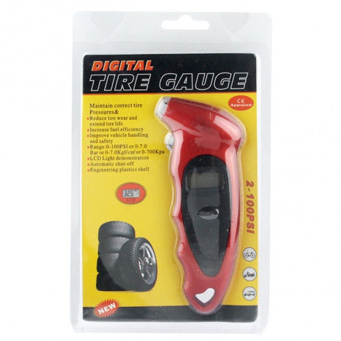 Jauge de pneu numérique avec lampe de flash LED, plage de pression: 0-100PSI (rouge) SJ0102-00