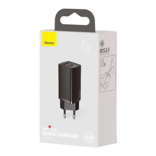 Baseus Travel Charger GaN2 Lite Quick Charger C+U QC 3.0 PD 3.0 65W EU Black (CCGAN2L-B01) DA1879653-013