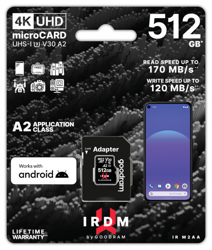 GOODRAM IRDM microSDXC 512GB V30 UHS-I U3 + adaptateur 690244-011