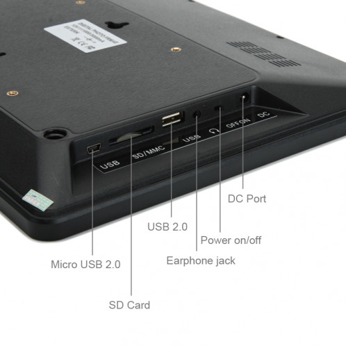 12,0 pouces Écran LED Cadre photo numérique multimédia avec support / Lecteur de musique et de film / Fonction de contrôle à distance, support USB / SD / TF / MMC / MS Card Input, haut-parleur stéréo intégré S1017B0-08
