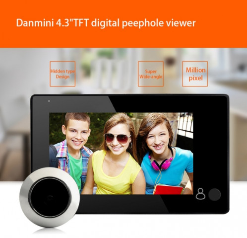 Danmini YB-43CH 4,3 pouces à écran 1.0MP caméra de sécurité porte avec un judas-clé pour fonction de surveillance (Noir) SH136B1254-014