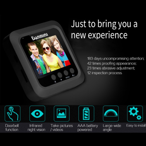 Danmini W5 2.4 pouces écran 2.0MP caméra de sécurité sans dérangement visionneuse de judas, carte TF de soutien / vision nocturne / enregistrement vidéo (noir) SD255B479-016