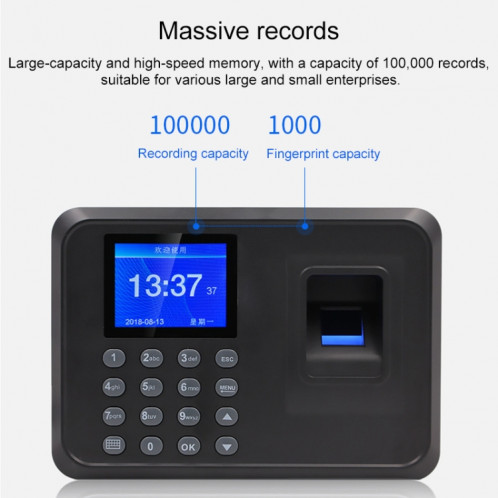 Machine de présence de temps d'empreinte digitale F01 avec écran TFT de 2,4 pouces, SH85EU832-08