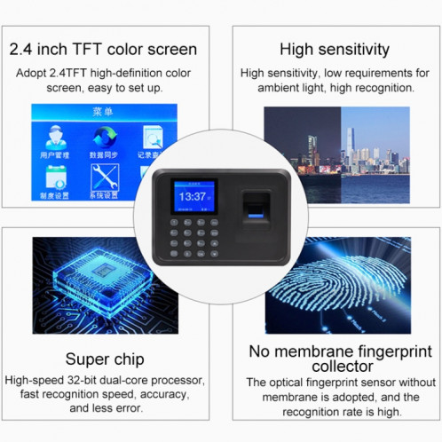 Machine de présence de temps d'empreinte digitale F01 avec écran TFT de 2,4 pouces, SH85EU832-08