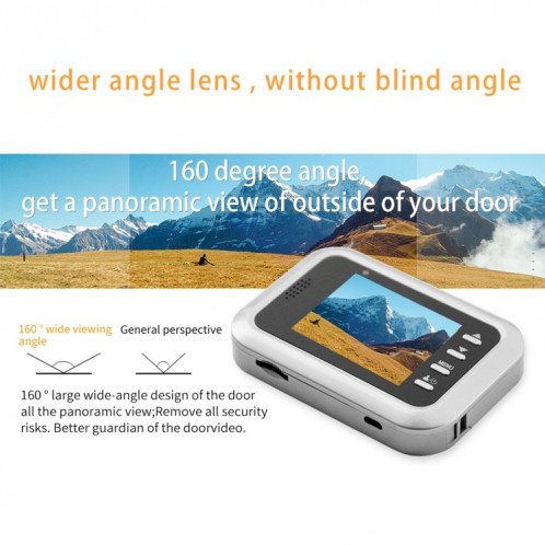Caméra de sécurité W8-S 2,4 pouces avec écran 2.0MP sans déranger la visionneuse de judas, carte de soutien TF (argent) SH610S577-015