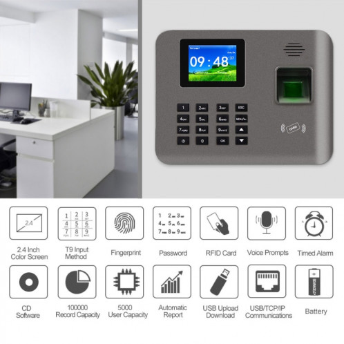 Présence de temps d'empreinte digitale Realand AL321D avec écran couleur de 2,4 pouces et fonction de carte d'identité et batterie SR51411277-011