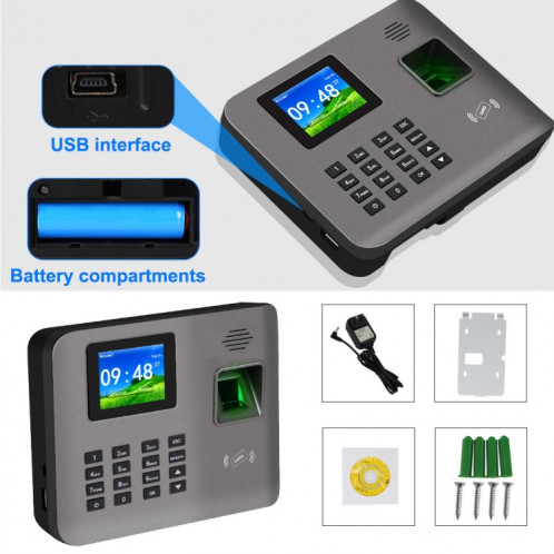 Présence de temps d'empreinte digitale Realand AL325 avec écran couleur de 2,4 pouces et fonction de carte d'identité, WiFi et batterie SR5143579-011