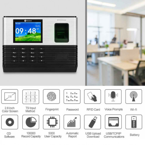 Présence de temps d'empreinte digitale Realand AL355 avec écran couleur de 2,8 pouces et fonction de carte d'identité et WiFi SR51441871-012