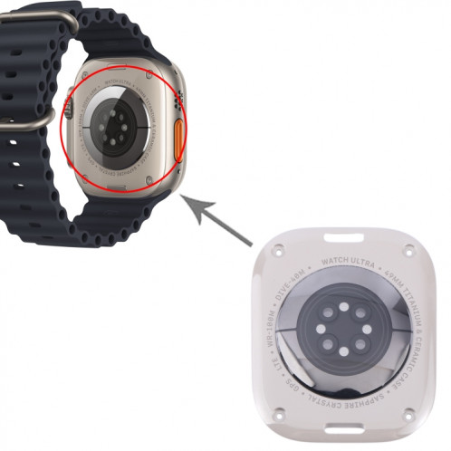 Pour Apple Watch Series Ultra 1/2 49 mm Couvercle en verre du boîtier arrière d'origine (argent) SH92SL1019-06