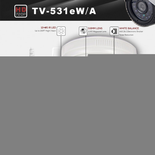 COTIER 531eA-W CE & RoHS certifié étanche capteur CMOS 1/4 pouce 1MP 1280x720P CMOS 3.6mm objectif 3MP caméra AHD avec 12 LED IR, vision nocturne de soutien et balance des blancs SC072A427-09
