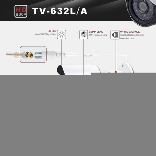 COTIER 632A-L CE & RoHS certifié étanche 1 / 3.6 pouce 1.3MP 1280x960P capteur CMOS CMOS 3.6mm 3MP objectif AHD caméra avec 36 LED IR, soutien nuit vision et balance des blancs SC074B658-09