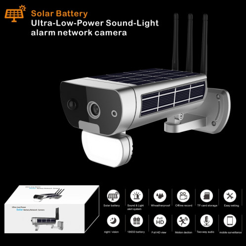 T8 1080P Full HD Batterie Solaire Ultra Low Power Sound Light Alarm Network Camera, Support de détection de mouvement, Vision nocturne, Audio bidirectionnel, Carte TF SH00911909-013