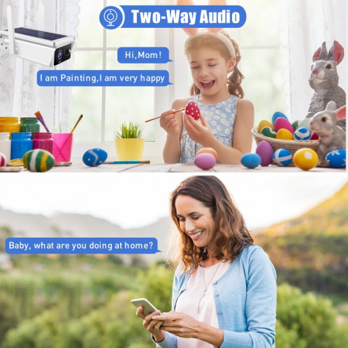 Caméra de sécurité WiFi 2,4 GHz à énergie solaire T13-2 1080P HD, détection de mouvement de soutien, vision nocturne, audio bidirectionnel, carte TF SH00921816-010