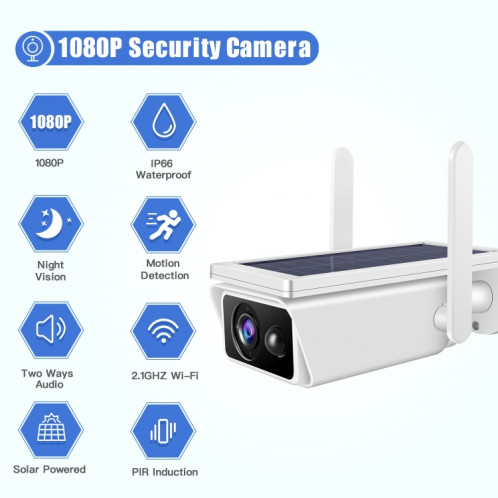 Caméra de sécurité WiFi 2,4 GHz à énergie solaire T13-2 1080P HD avec batterie, détection de mouvement de soutien, vision nocturne, audio bidirectionnel, carte TF SH10121474-010