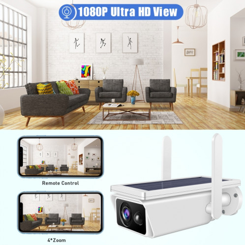 Caméra de sécurité WiFi 2,4 GHz à énergie solaire T13-2 1080P HD avec batterie, détection de mouvement de soutien, vision nocturne, audio bidirectionnel, carte TF SH10121474-010