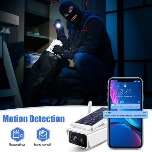 Caméra de sécurité WiFi 2,4 GHz à énergie solaire T13-2 1080P HD avec batterie, détection de mouvement de soutien, vision nocturne, audio bidirectionnel, carte TF SH10121474-010