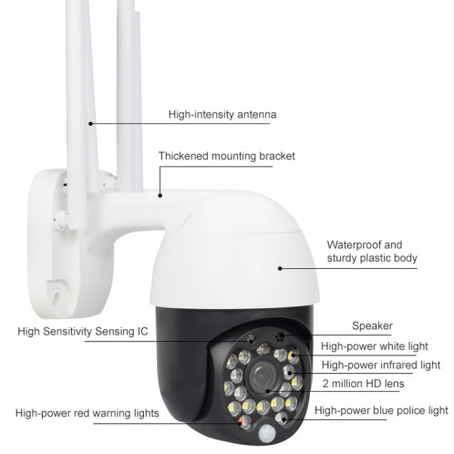 QX27 1080P WIFI Caméra de surveillance haute définition Haute définition Caméra de dôme extérieure, Soutenir la vision nocturne et la détection de voix et de mouvement à double sens (Plug-à-Plug) SH19AU1909-010
