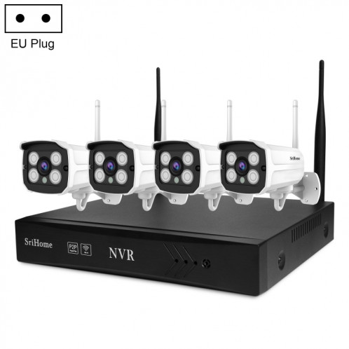 SriHome NVS001 1080P Kit NVR 4 canaux système de caméra de sécurité sans fil, prise en charge de la détection humanoïde / détection de mouvement / audio bidirectionnel / vision nocturne, prise ue SS34EU1435-016