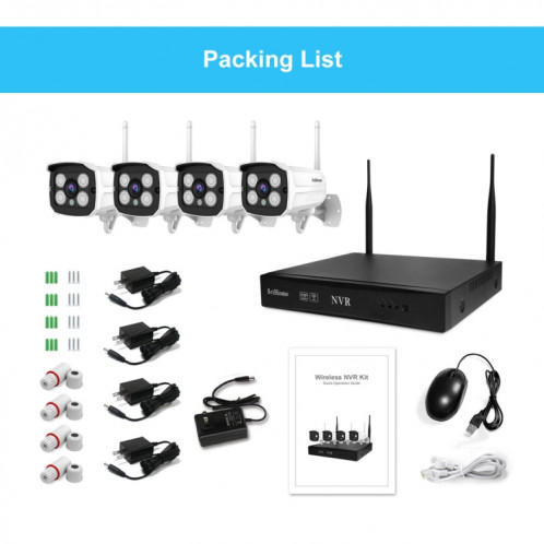 SriHome NVS001 1080P Kit NVR 4 canaux système de caméra de sécurité sans fil, prise en charge de la détection humanoïde / détection de mouvement / audio bidirectionnel / vision nocturne, prise ue SS34EU1435-016