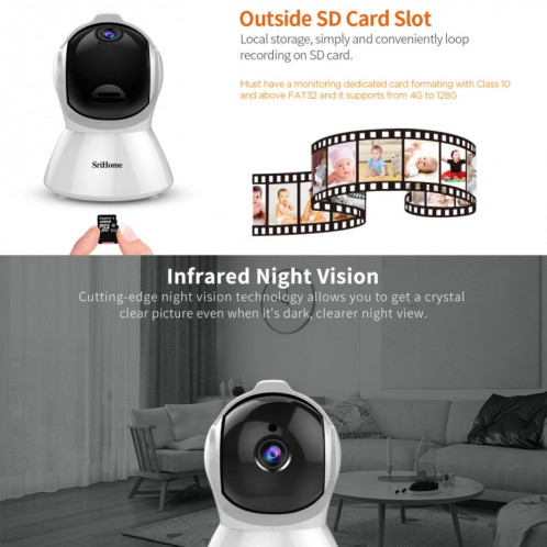 SriHome SH025 2.0 millions de pixels 1080P HD AI caméra IP à suivi automatique, prise en charge de l'audio bidirectionnel / suivi de mouvement / détection humanoïde / vision nocturne / carte TF, SS39EU668-017