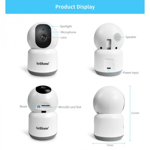 SirHome SH038 Caméra IP WiFi QHD 2.4G / 5G 4,0 millions de pixels, prise en charge de la détection des couleurs et des mouvements de nuit et conversation bidirectionnelle et détection humaine et carte TF, prise SS90UK1748-022