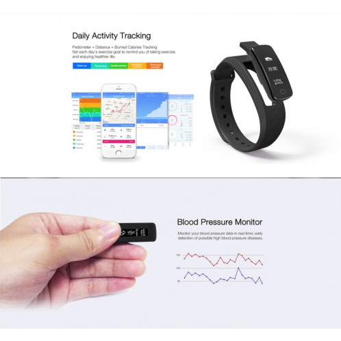 Bracelet intelligent Bluetooth 4.0 de SMA-B2 Fitness Tracker, IP67 imperméable à l'eau, modes de sport de soutien / moniteur de fréquence cardiaque / moniteur de pression artérielle / moniteur de sommeil (noir) SH103B1143-011
