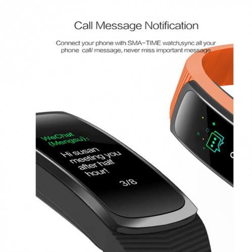 SMA-B3 Fitness Tracker Bracelet Smart Bluetooth 0.96 pouce, étanche IP67, traqueur d'activité de soutien / moniteur de fréquence cardiaque / moniteur de pression artérielle / capture à distance (orange) SH105E1141-020