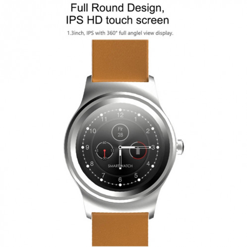 SMA-Round 1.28 pouces couleur écran tactile Bluetooth bracelet en cuir montre intelligente, étanche, soutien vocal de contrôle / moniteur de fréquence cardiaque / moniteur de sommeil / appareil photo Bluetooth, SH108B1296-020