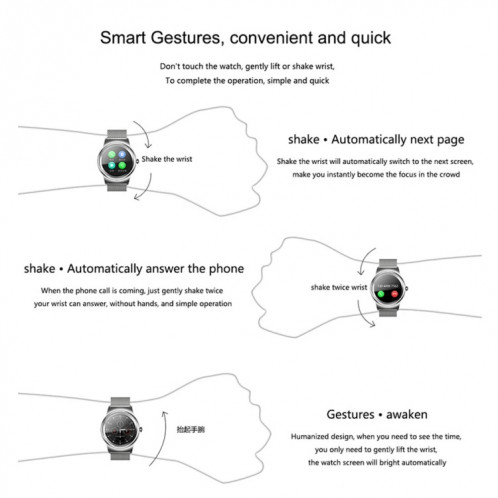 SMA-Round 1.28 pouces couleur écran tactile Bluetooth à bracelet en acier montre intelligente, étanche, soutien vocal de contrôle / moniteur de fréquence cardiaque / moniteur de sommeil / appareil photo Bluetooth, SH108C399-020