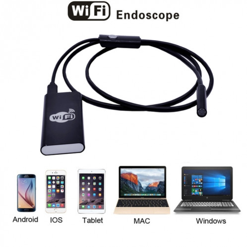 2.0MP HD Caméra 30m Sans Fil Distance Métal WiFi Box Étanche IPX67 Endoscope Snake Tube Inspection Caméra avec 6 LED pour Android & iOS, Longueur: 1m, Diamètre de l'Objectif: 9mm (Noir) SH164B1517-08